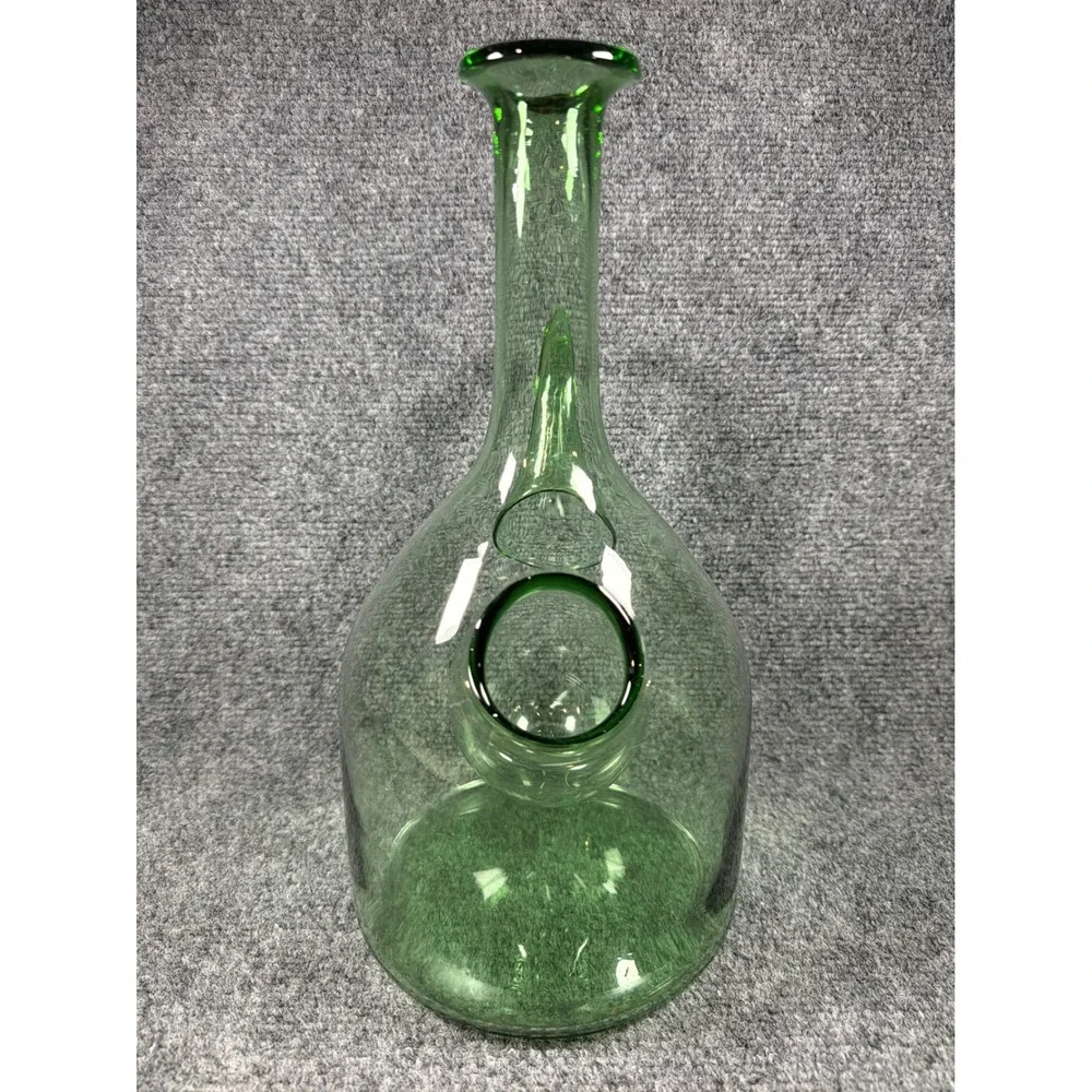 Vintage Green Glass Wine Decanter with Ice Chamber Chiller Spout 12.5 Inch